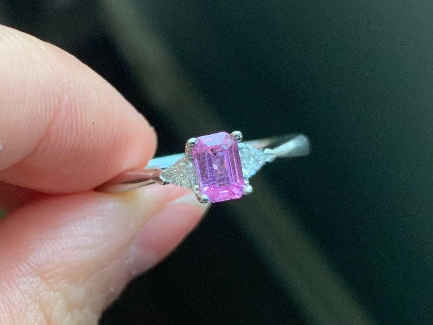 Vintage .75ct Pink Sapphire & .20ct Diamond Platinum Ring Size UK M 1/2, US 6 1/2