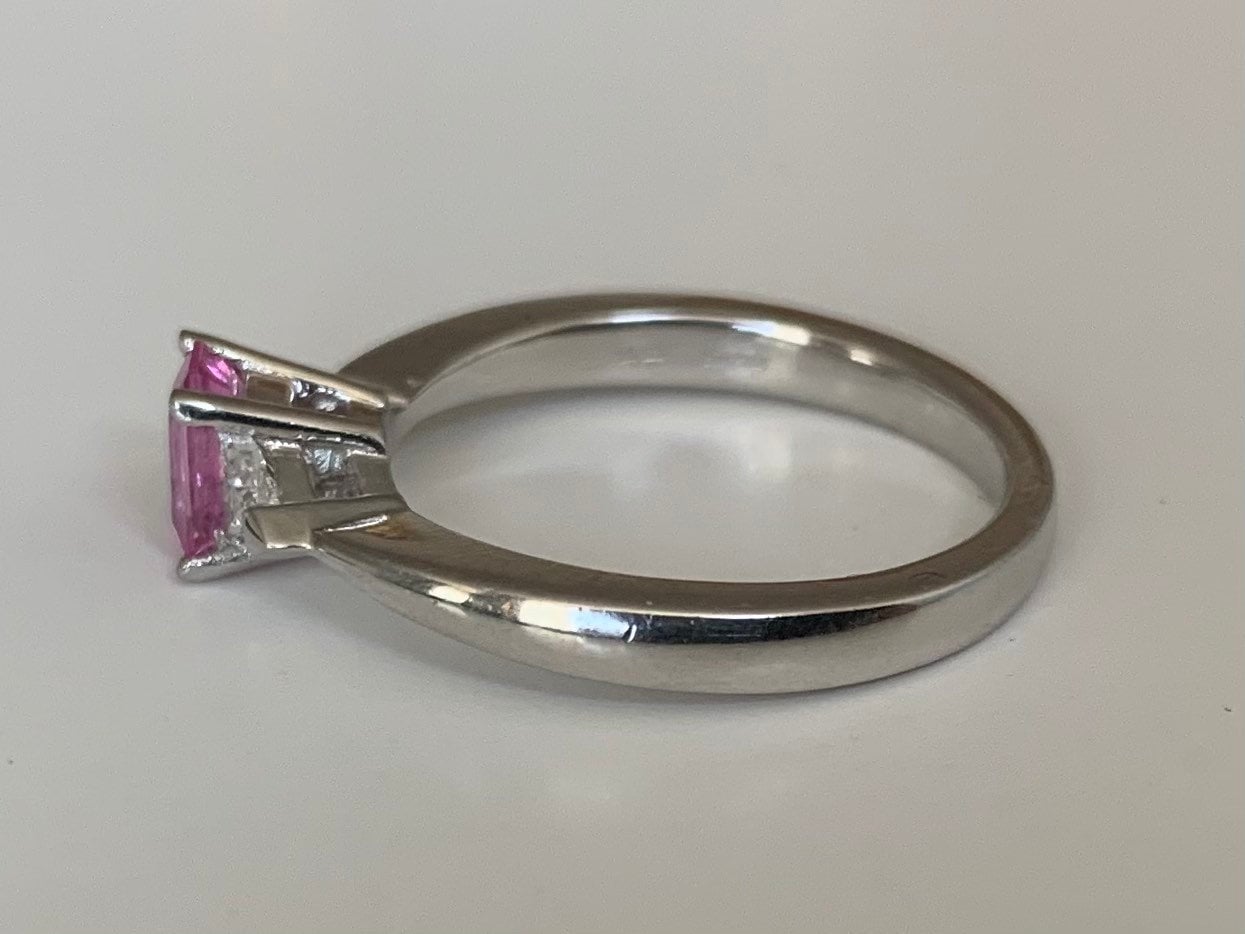Vintage .75ct Pink Sapphire & .20ct Diamond Platinum Ring Size UK M 1/2, US 6 1/2