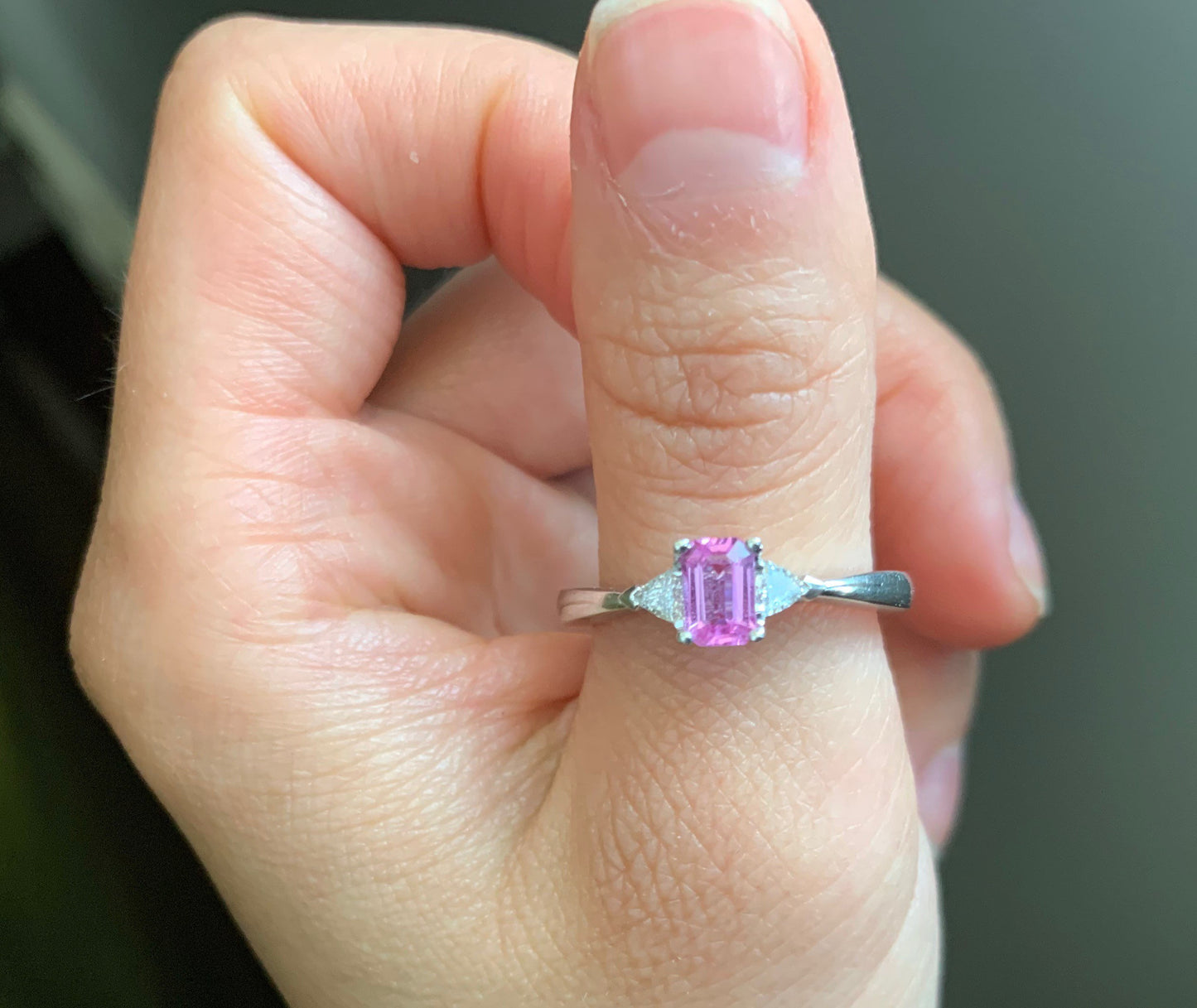 Vintage .75ct Pink Sapphire & .20ct Diamond Platinum Ring Size UK M 1/2, US 6 1/2