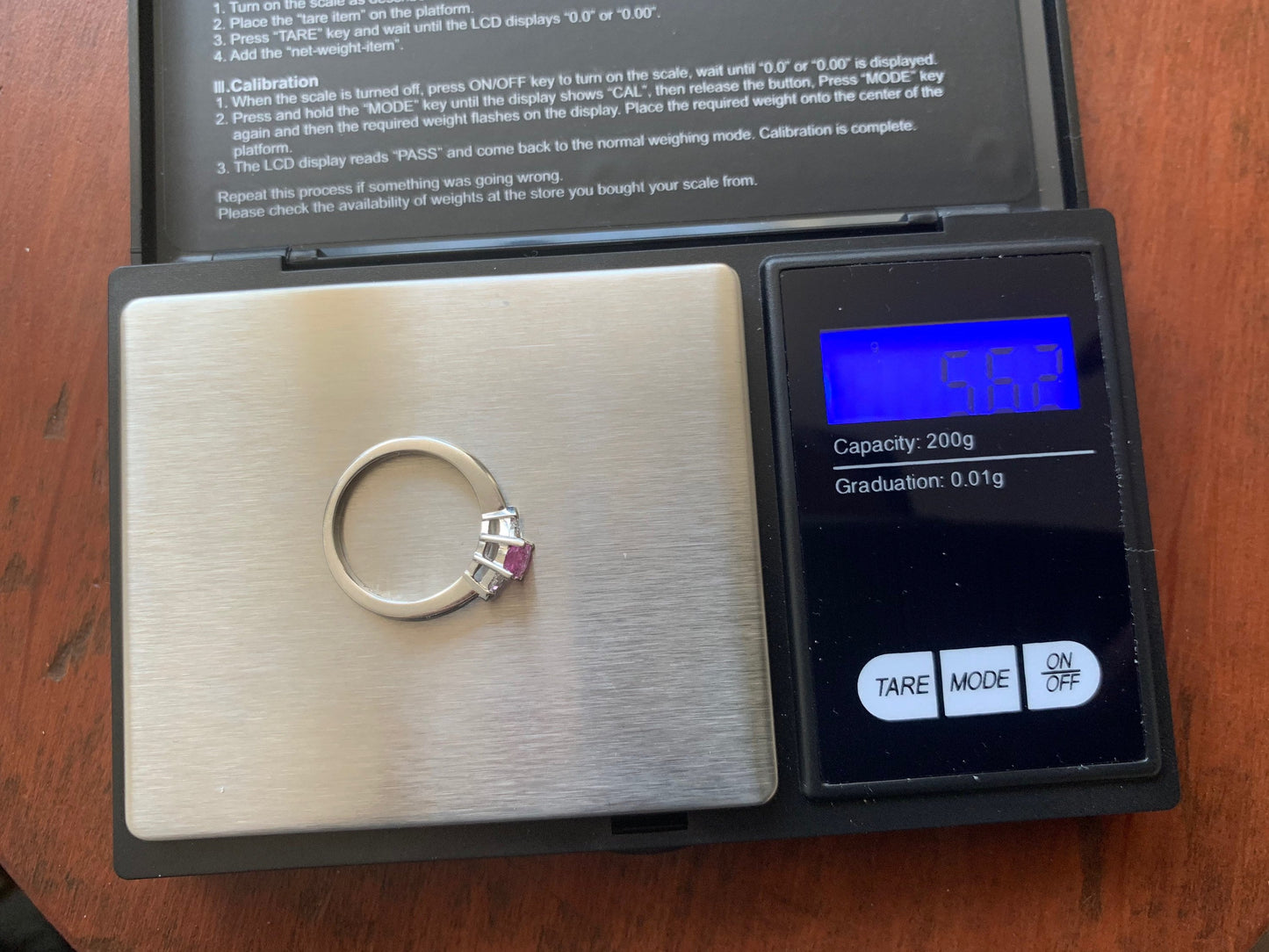 Vintage .75ct Pink Sapphire & .20ct Diamond Platinum Ring Size UK M 1/2, US 6 1/2