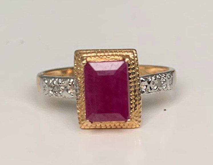 Vintage 1.15ct Ruby & Diamond 10K Gold,Anniversary Gift,Burthday Gift,July April Birthstone,Ring Size UK N,US 6 3/4
