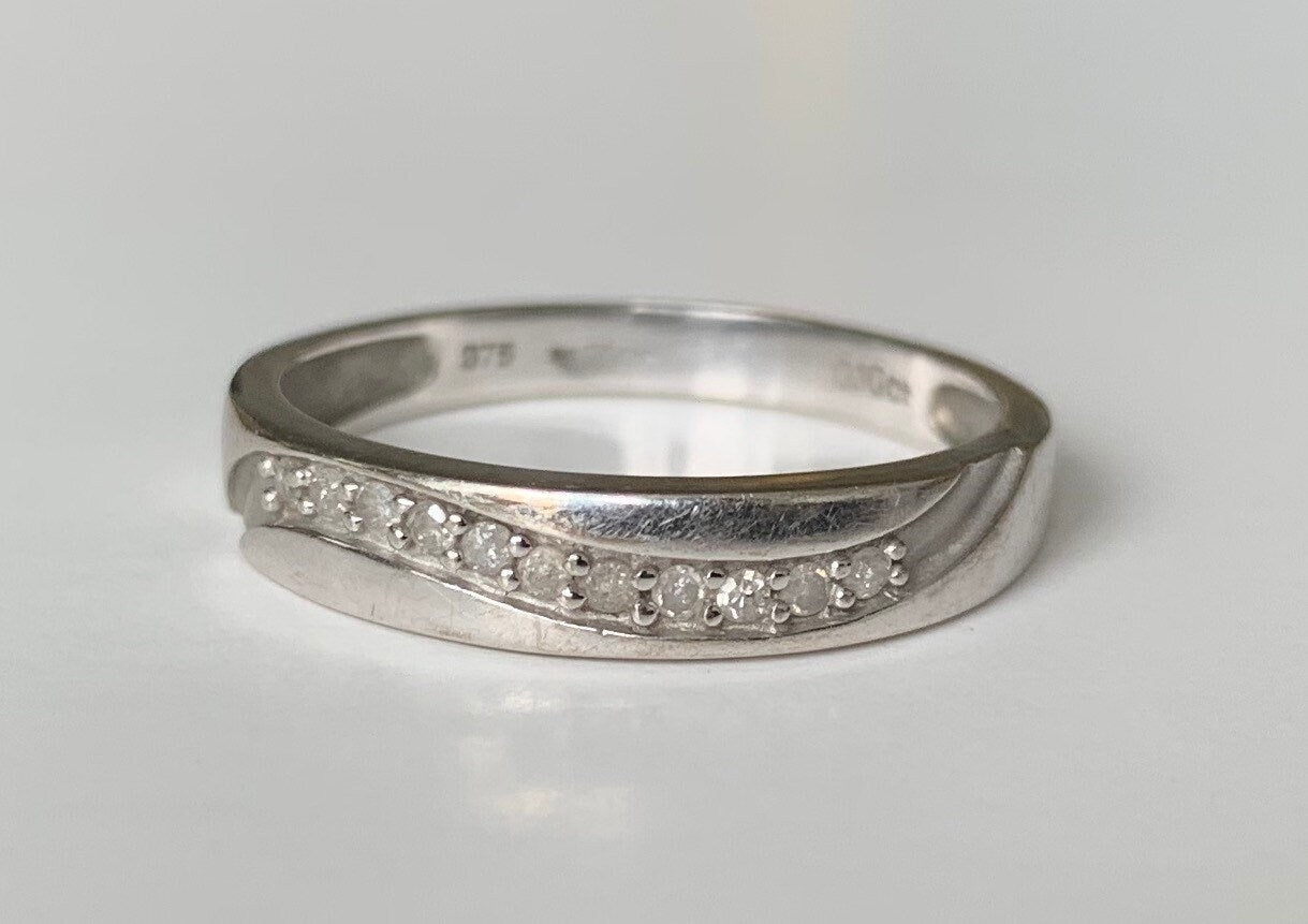 Vintage 0.10ct Diamond 9ct White Gold Half Eternity Ring, Size UK P, US 7 1/2