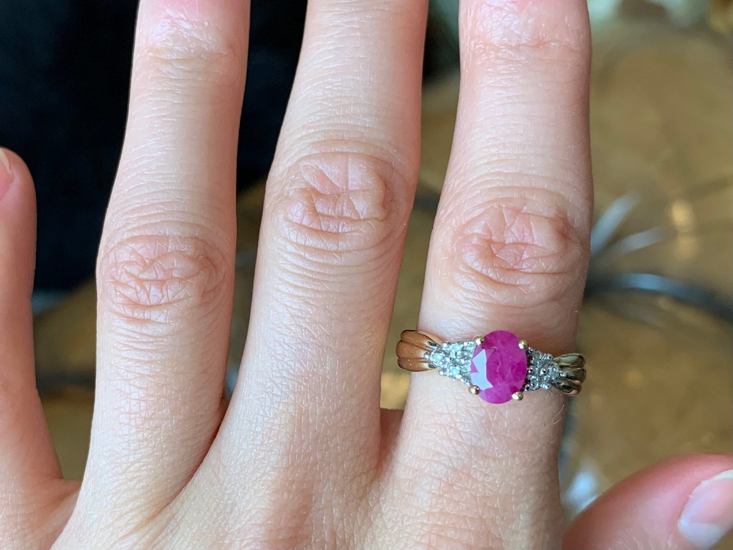 Vintage 1ct Ruby and Diamond Ring set in 9ct Gold, Size UK L, US 5 3/4