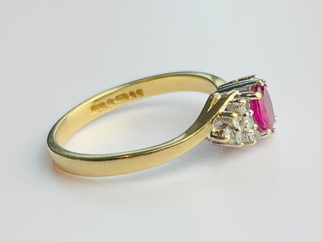 Vintage 0.35ct Oval Ruby & Diamond 9ct Yellow Gold Ring, Size UK K, US 5 1/4