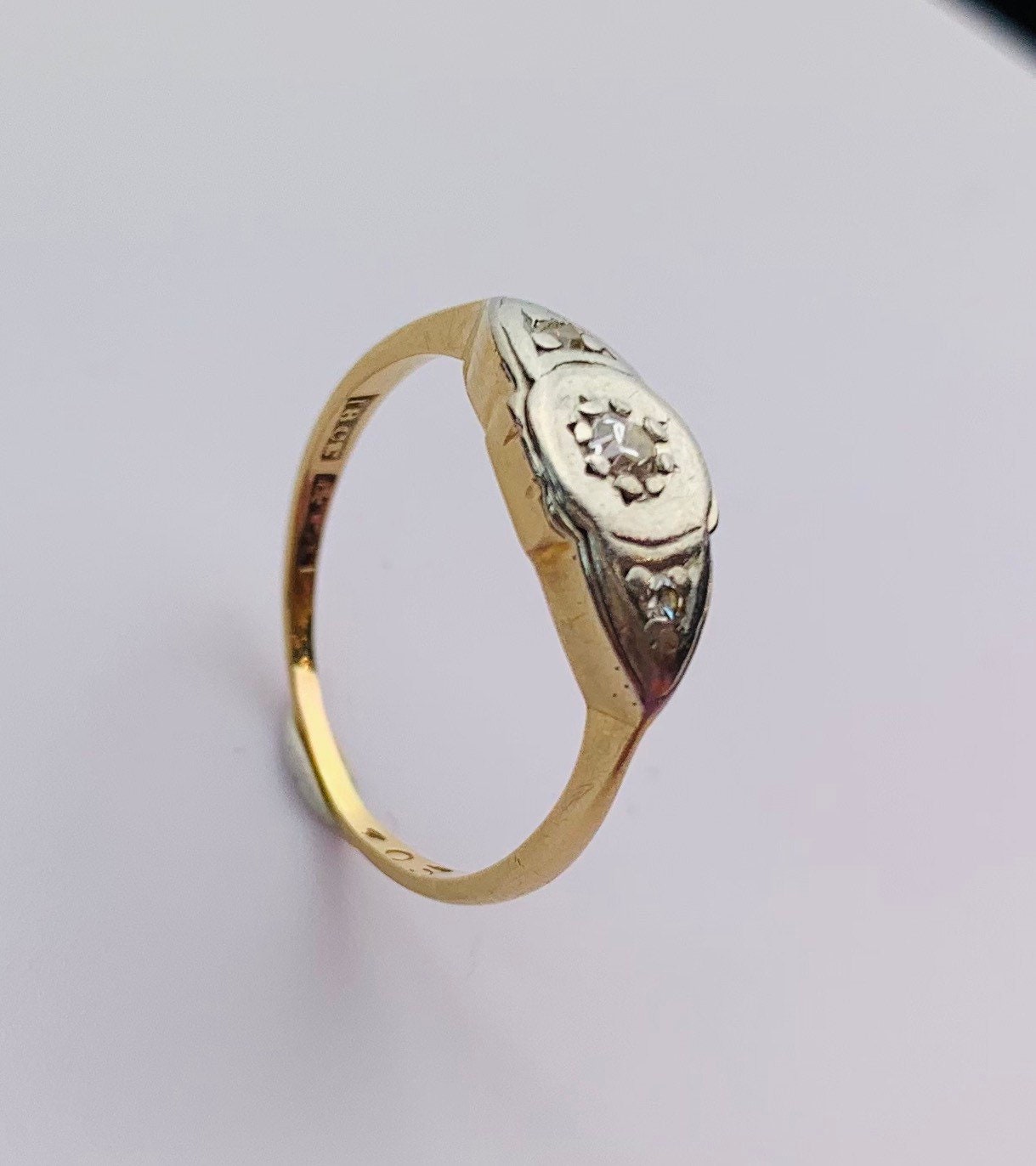Vintage 0.05ct Diamond 18ct & Platinum Ring, Size UK I 1/2, US 4 1/2