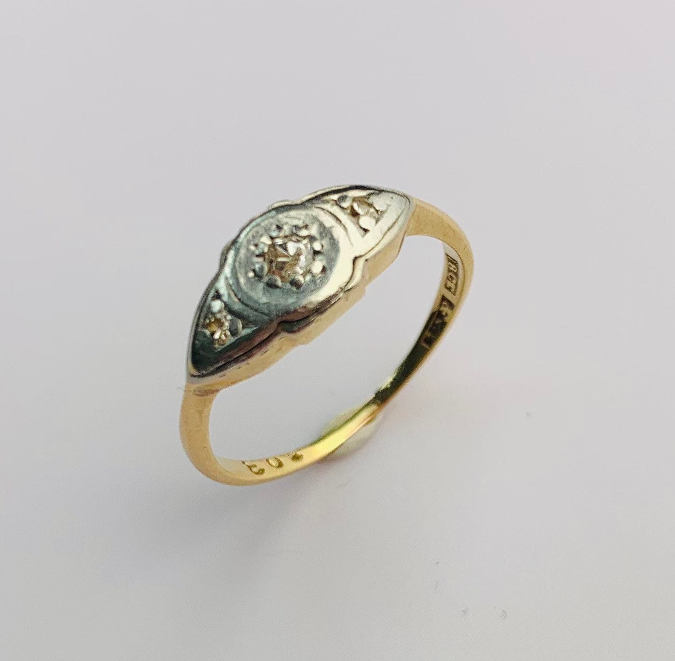 Vintage 0.05ct Diamond 18ct & Platinum Ring, Size UK I 1/2, US 4 1/2