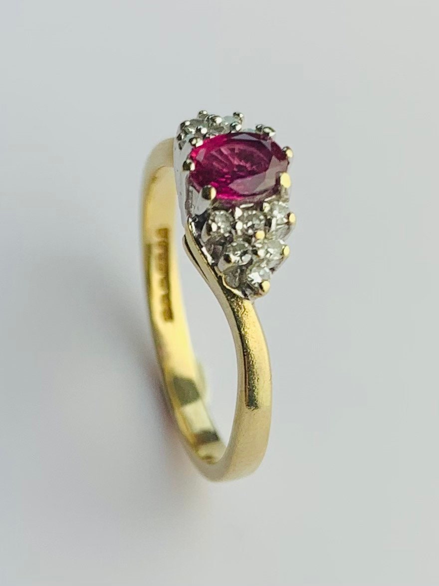 Vintage 0.35ct Oval Ruby & Diamond 9ct Yellow Gold Ring, Size UK K, US 5 1/4