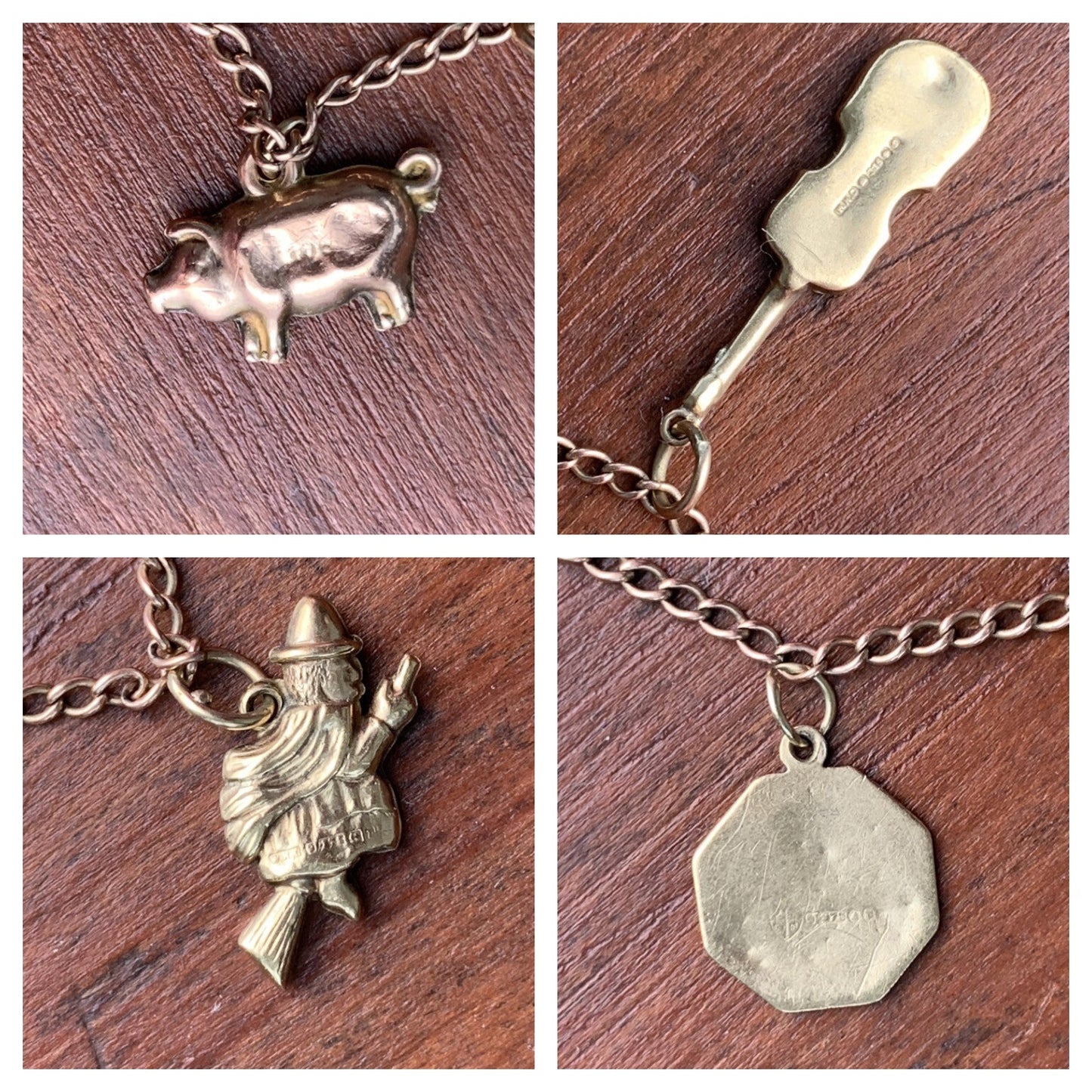 خمر 9ct الذهب خمسة قفل سحر الطفل سوار