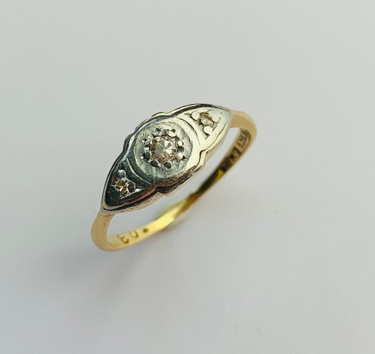 Vintage 0.05ct Diamond 18ct & Platinum Ring, Size UK I 1/2, US 4 1/2