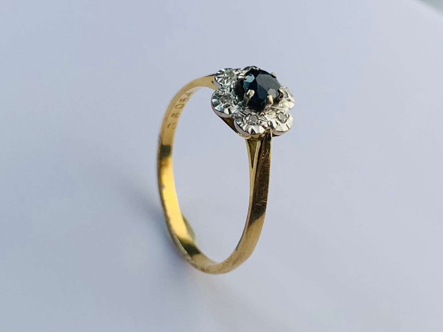 Vintage 0.34ct Sapphire and Diamond 18ct Gold Cluster Ring, Size UK O 1/2, US 7 1/2