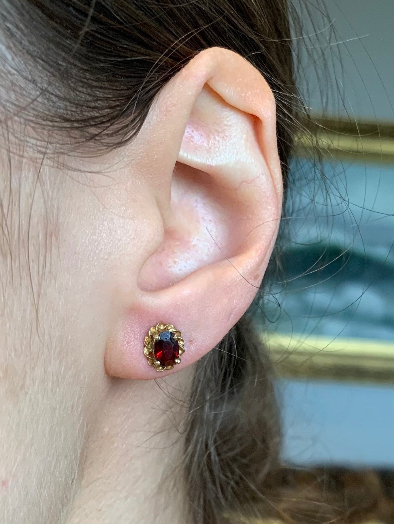 Pendientes vintage de rubelita de oro de 9 qt