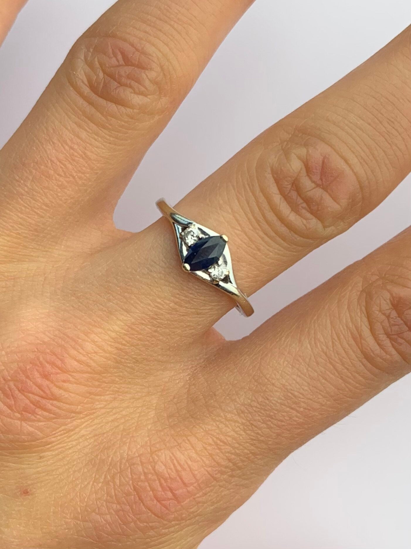 Vintage 0.35ct Sapphire and Diamond set in 9ct White Gold, size UK K, US 5 1/4
