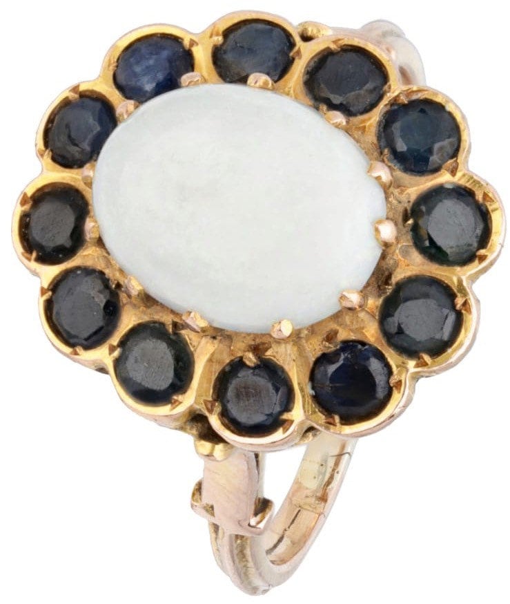 Vintage 1.65ct Opal & 1.8ct Sapphire set in 10K Rose Gold Cluster Ring, Size UK O, US 7