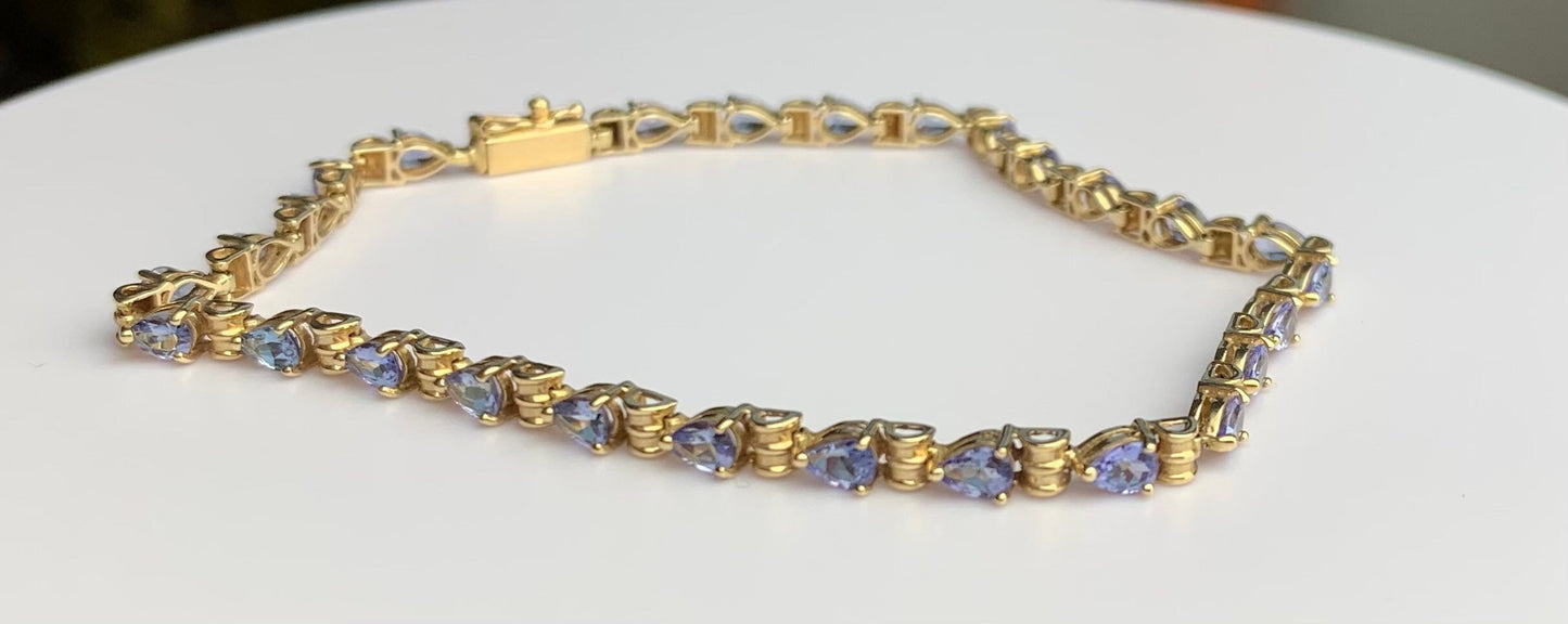 Conjunto de tanzanita vintage de 4 quilates en pulsera de oro amarillo de 10 k, 21 cm/8,26 pulgadas