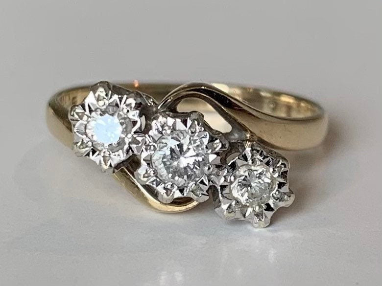 Diamante antiguo de 0,24 ct engastado en anillo de oro de 9 qt, tamaño Reino Unido H 1/2, EE. UU. 4. Anillo de compromiso, anillo de aniversario, regalo de cumpleaños para ella