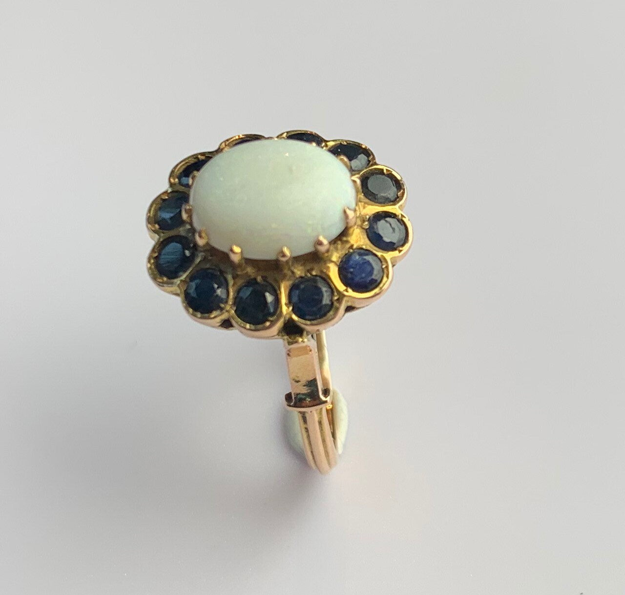 Vintage 1.65ct Opal & 1.8ct Sapphire set in 10K Rose Gold Cluster Ring, Size UK O, US 7