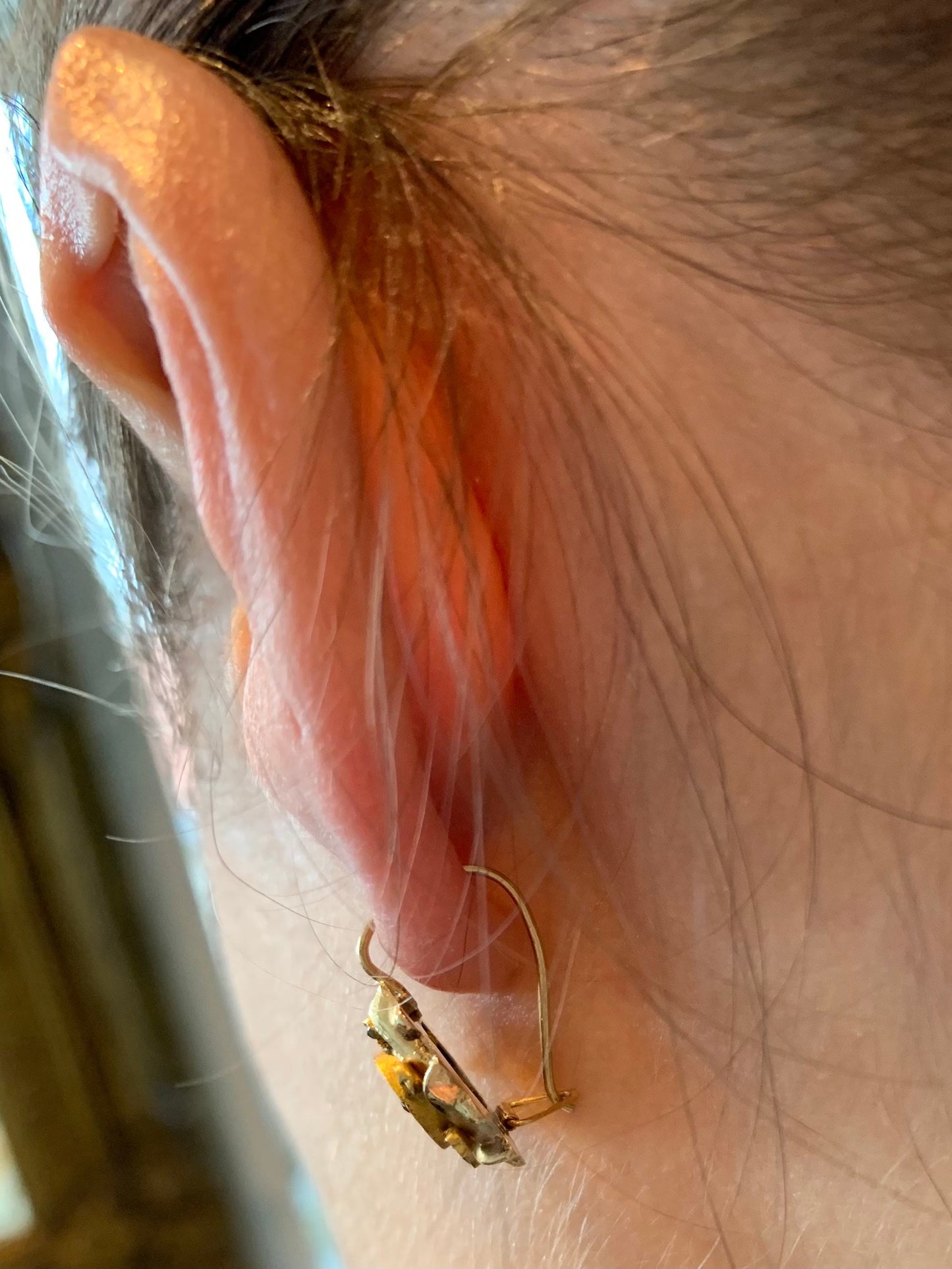 Pendientes colgantes victorianos antiguos de oro amarillo de 18 quilates con rubíes y diamantes de imitación