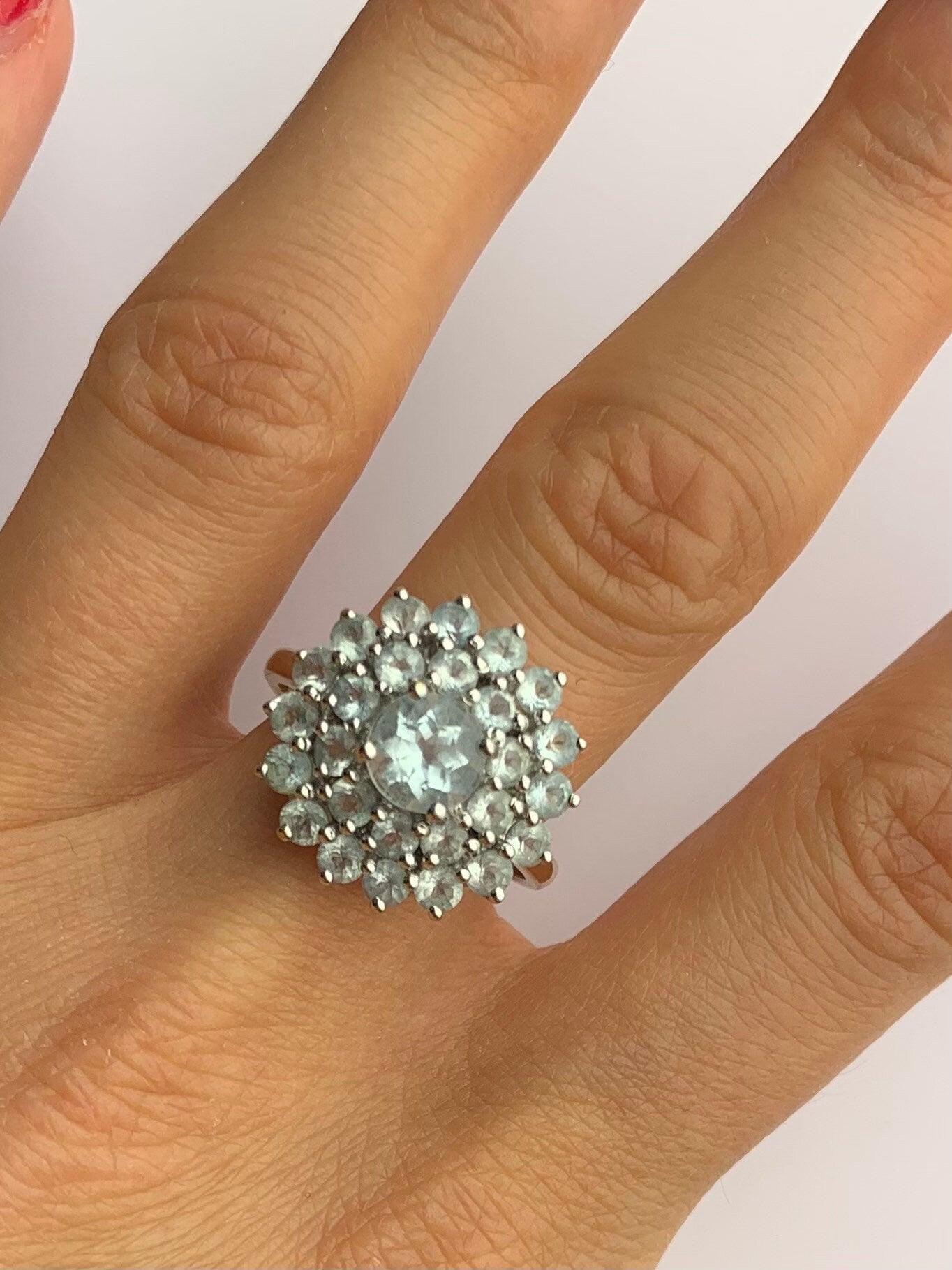 Vintage 3.46ct Pastel Blue Topaz set in 9ct Gold Ring, Size UK O, US 7 1/4