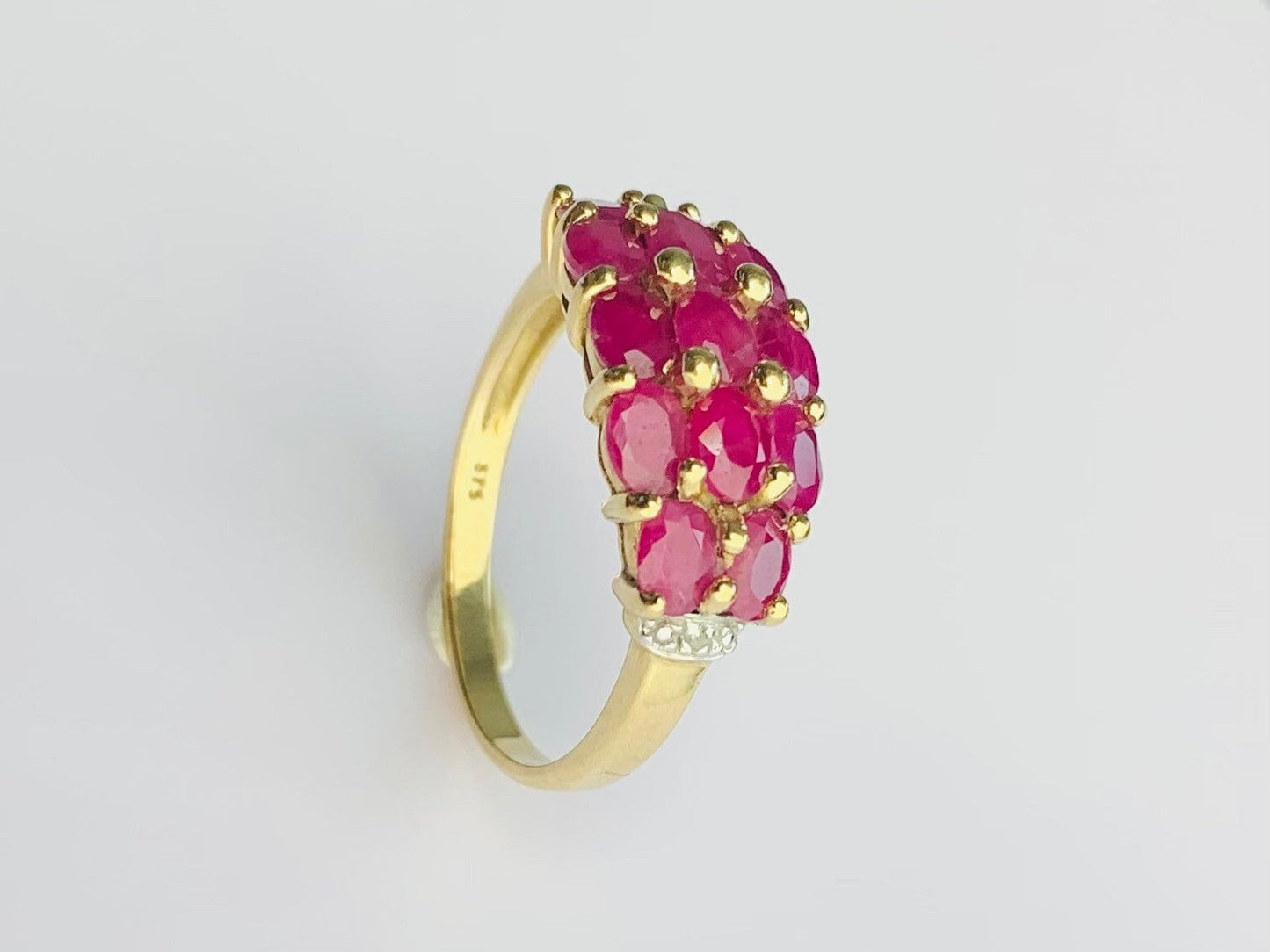 Vintage 3.9ct Oval Ruby & Diamond 9ct Yellow Gold Ring, Size UK P 1/2, US 8