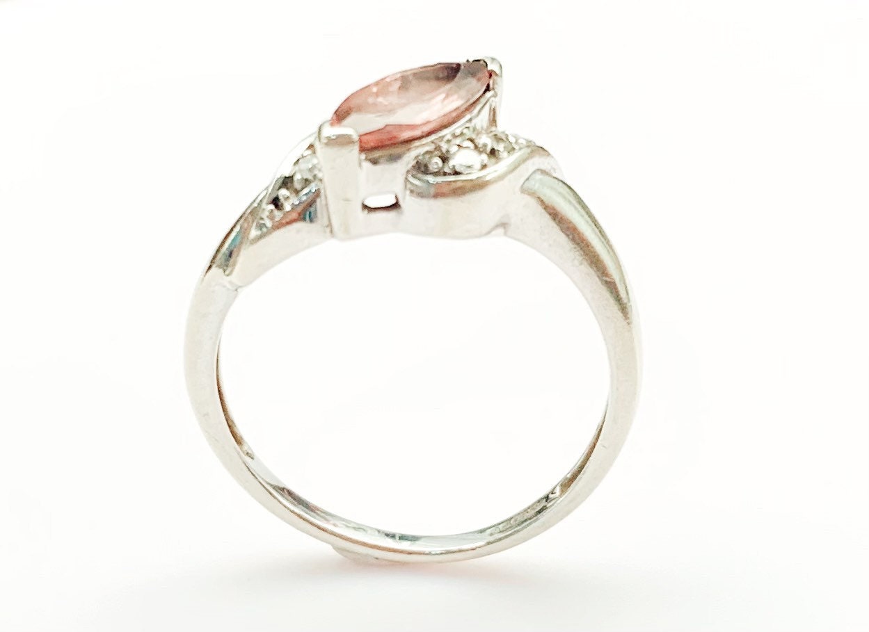 Vintage Smoky Quartz and Diamond 9ct White Gold Ring, Size UK N 1/2, US 7