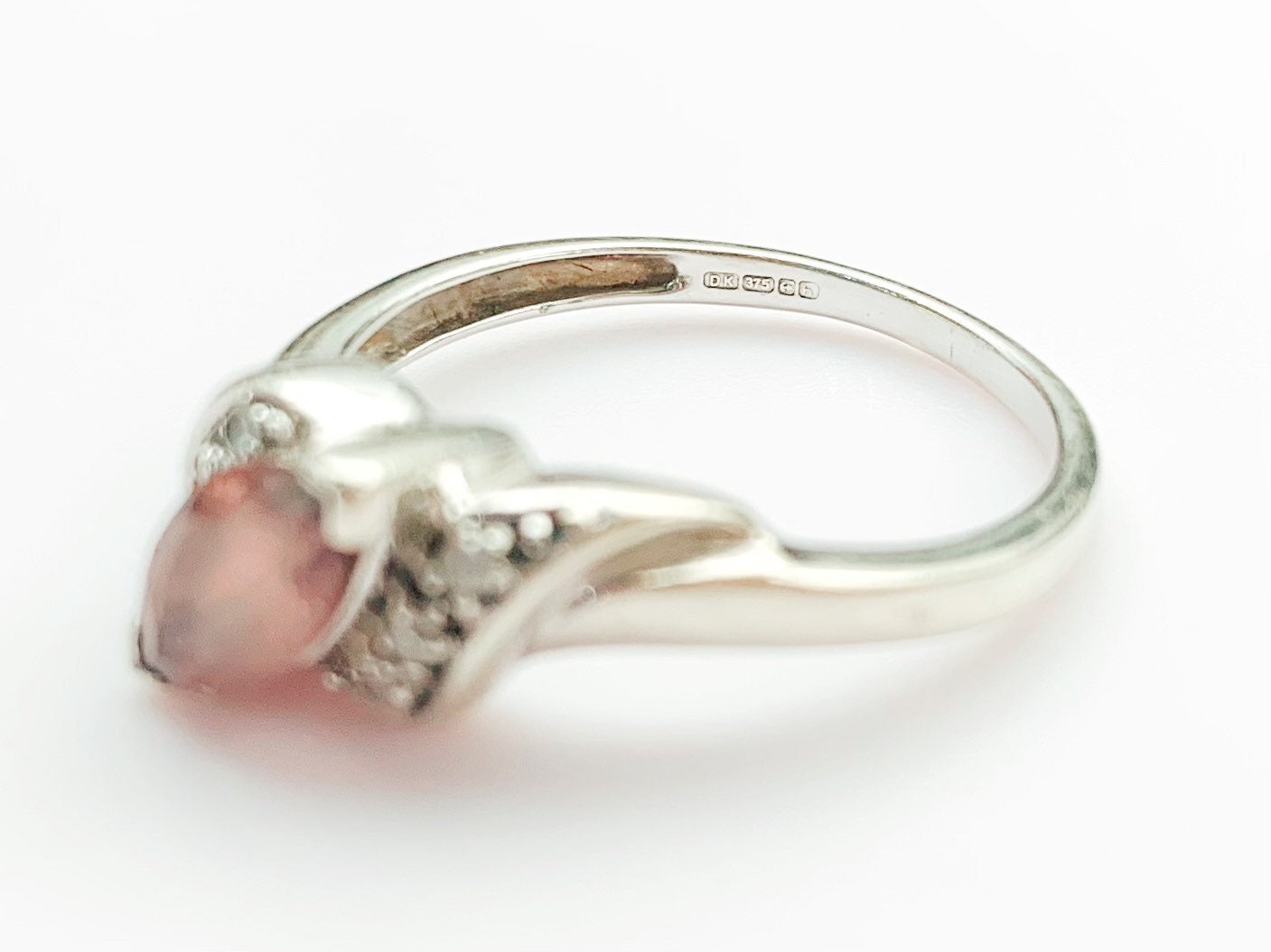 Vintage Smoky Quartz and Diamond 9ct White Gold Ring, Size UK N 1/2, US 7