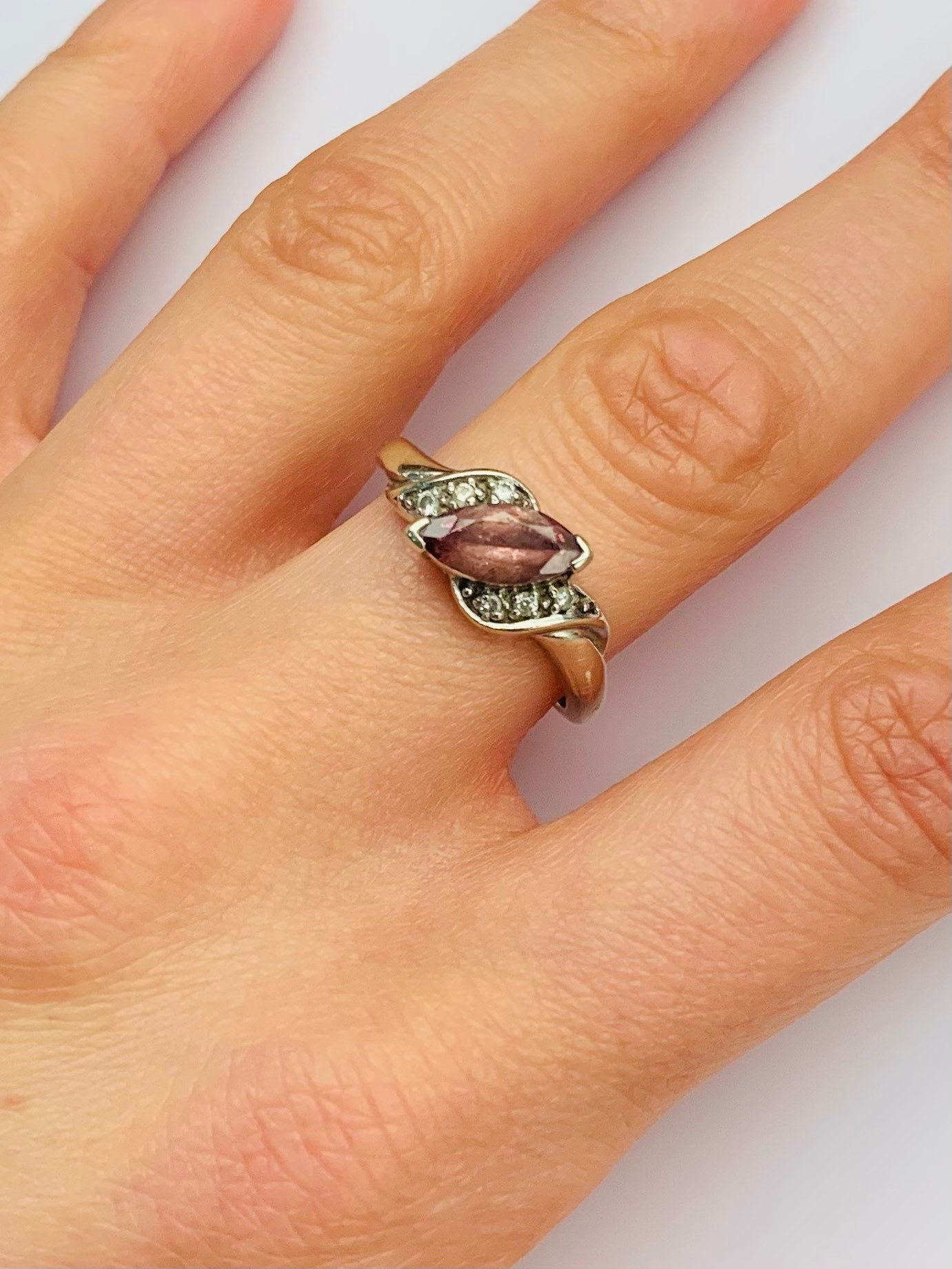 Vintage Smoky Quartz and Diamond 9ct White Gold Ring, Size UK N 1/2, US 7