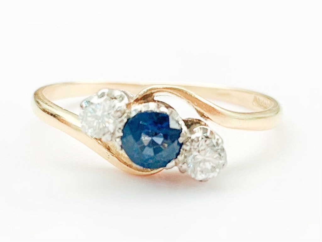 Vintage 0.34ct Blue Sapphire and 0.20ct Diamond 18ct Gold Ring, Size UK Q1/2, US 8 1/4