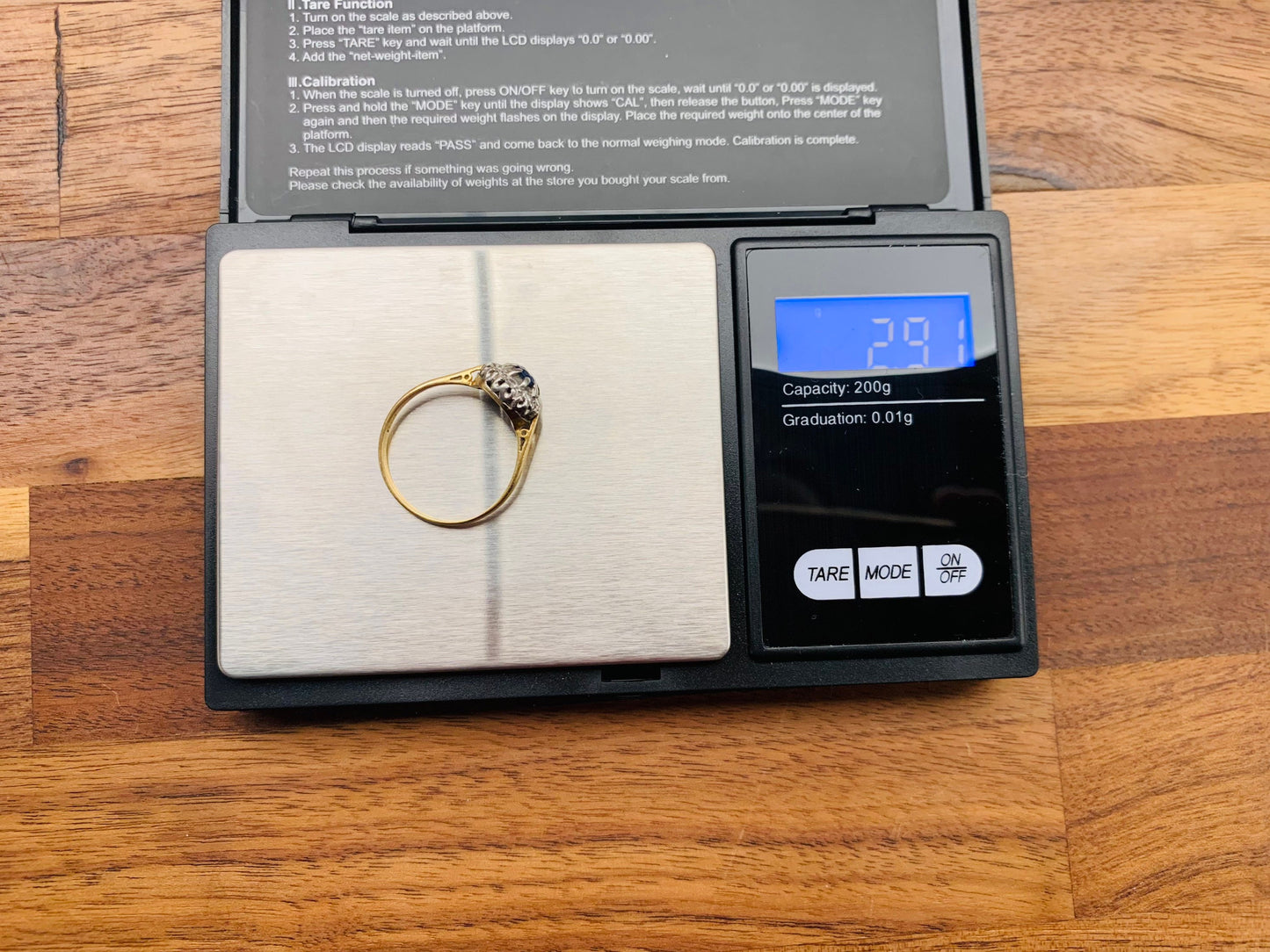 Anillo antiguo de oro de 18 quilates con zafiro y diamantes de 0,45 ct, Reino Unido U, EE. UU. 10