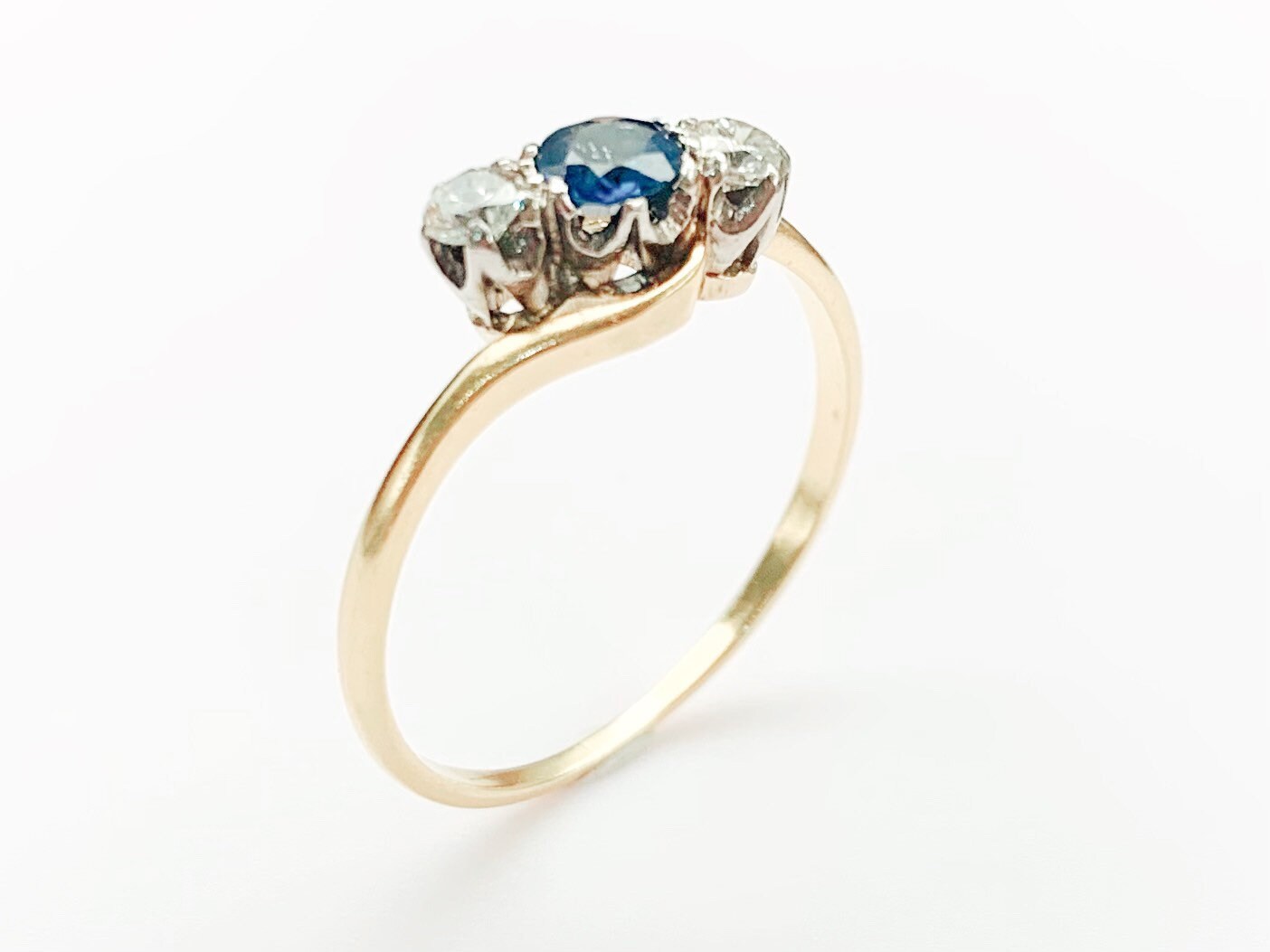 Vintage 0.34ct Blue Sapphire and 0.20ct Diamond 18ct Gold Ring, Size UK Q1/2, US 8 1/4