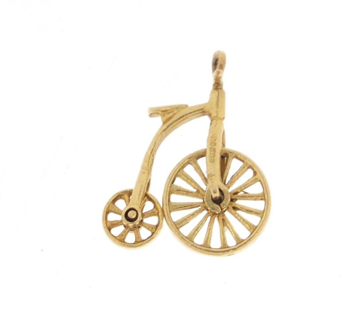 Vintage 9ct oro amarillo Penny Farthing encanto colgante, alrededor de 1963, regalo de cumpleaños de aniversario