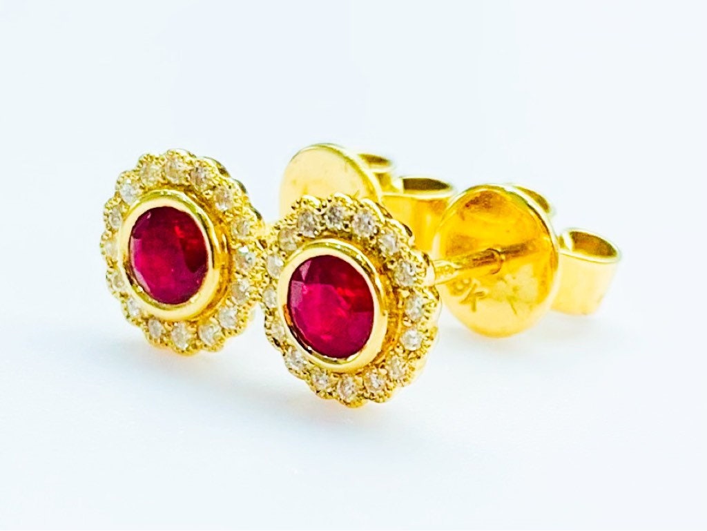 Vintage 0.48ct Ruby and Diamond Stud Earrings set in 18ct Yellow Gold