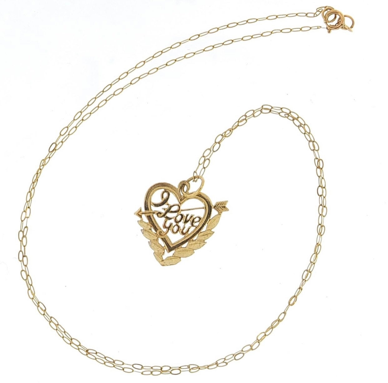 Colgante y collar vintage en forma de corazón "Te amo" en oro amarillo de 9 quilates
