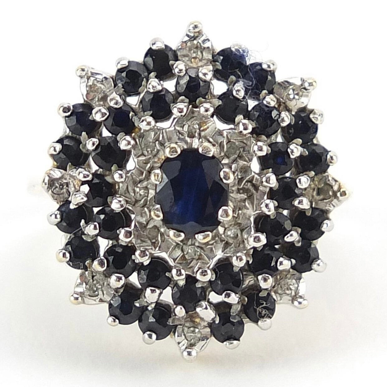 Vintage 2ct Sapphire and Diamond 9ct Gold Ring, Size UK N 1/2-O, US 7