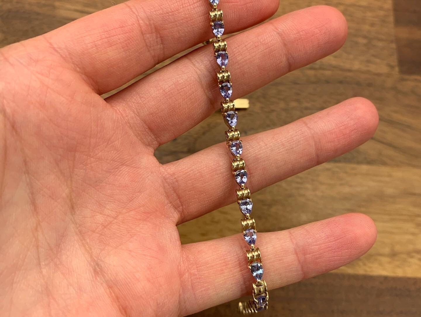 Conjunto de tanzanita vintage de 4 quilates en pulsera de oro amarillo de 10 k, 21 cm/8,26 pulgadas