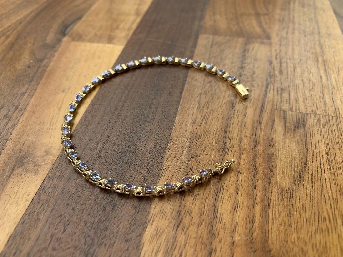 Conjunto de tanzanita vintage de 4 quilates en pulsera de oro amarillo de 10 k, 21 cm/8,26 pulgadas