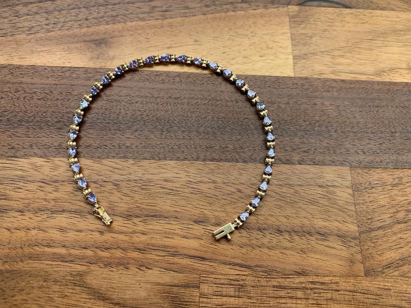 Conjunto de tanzanita vintage de 4 quilates en pulsera de oro amarillo de 10 k, 21 cm/8,26 pulgadas
