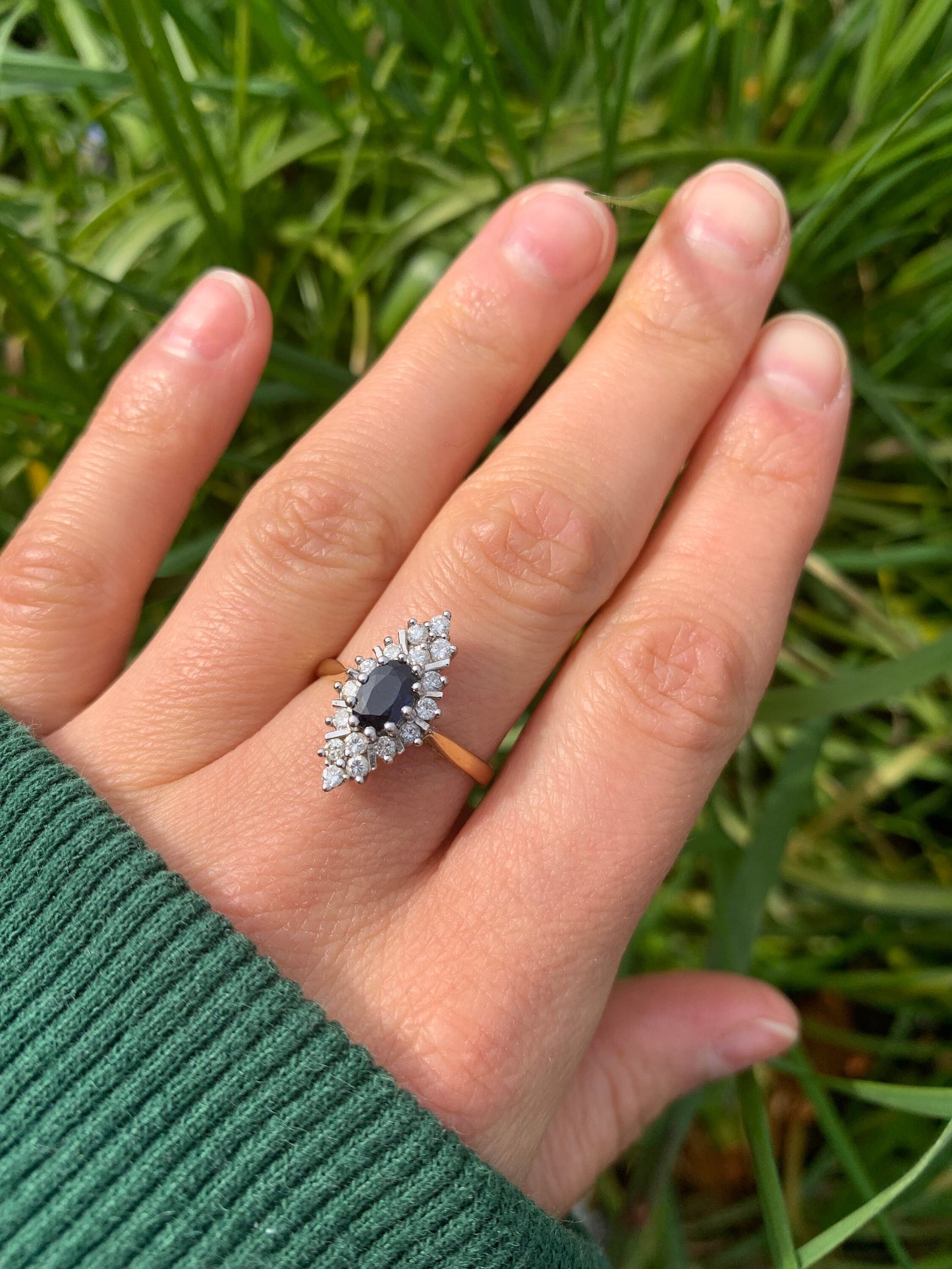 Vintage 18k Gold Sapphire and Diamond Ring,Engagement Anniversary Birthday Gift,Cocktail Ring,September Birthstone,Size K 1/2,US 51/2