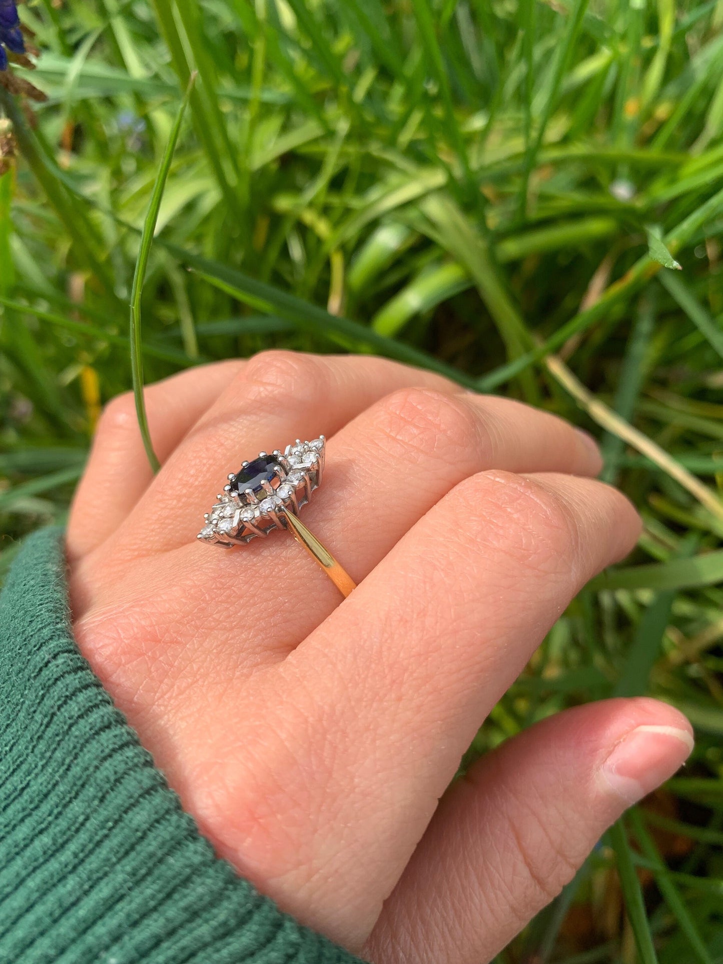 Vintage 18k Gold Sapphire and Diamond Ring,Engagement Anniversary Birthday Gift,Cocktail Ring,September Birthstone,Size K 1/2,US 51/2