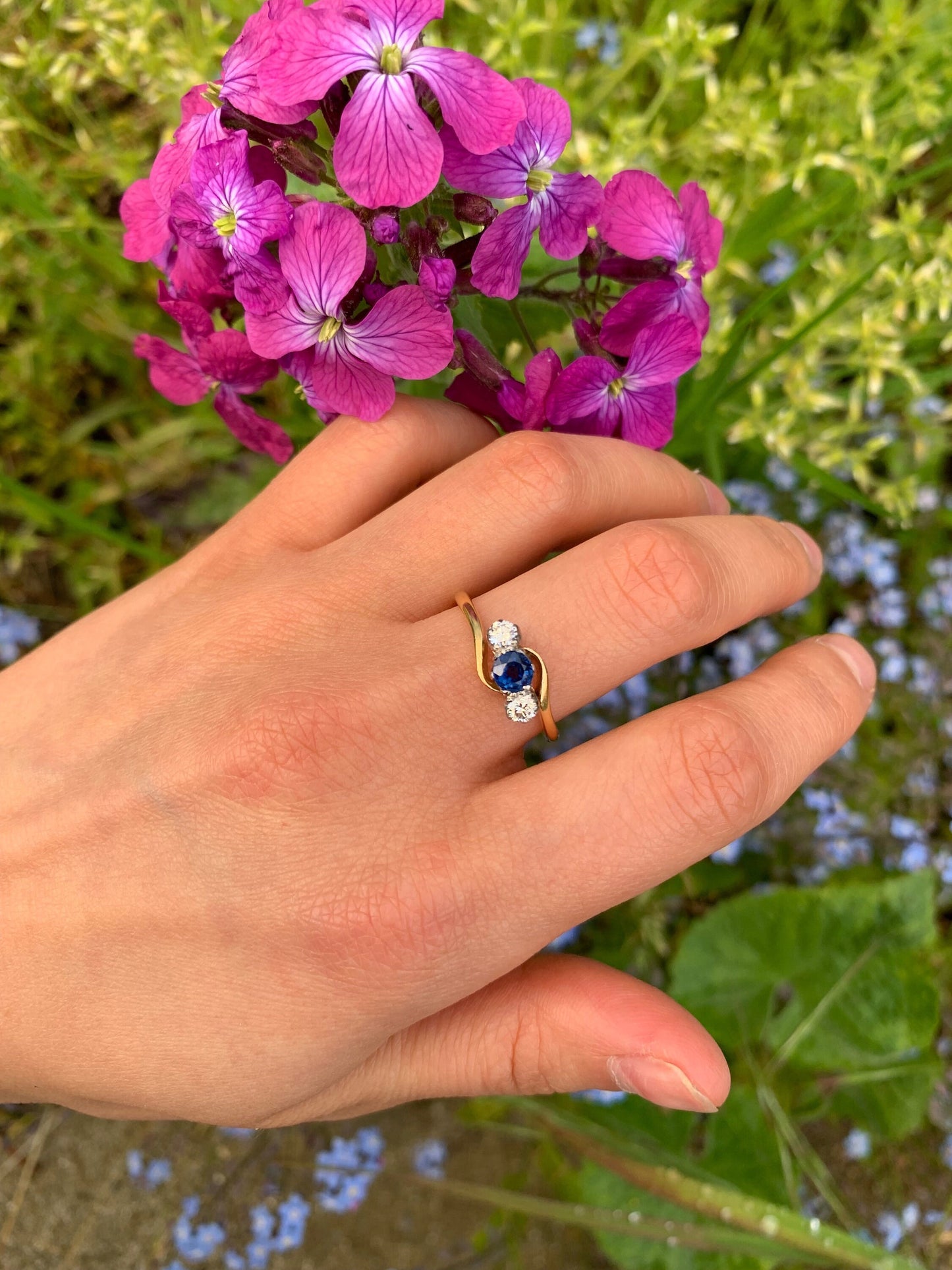 Vintage 0.34ct Blue Sapphire and 0.20ct Diamond 18ct Gold Ring, Size UK Q1/2, US 8 1/4