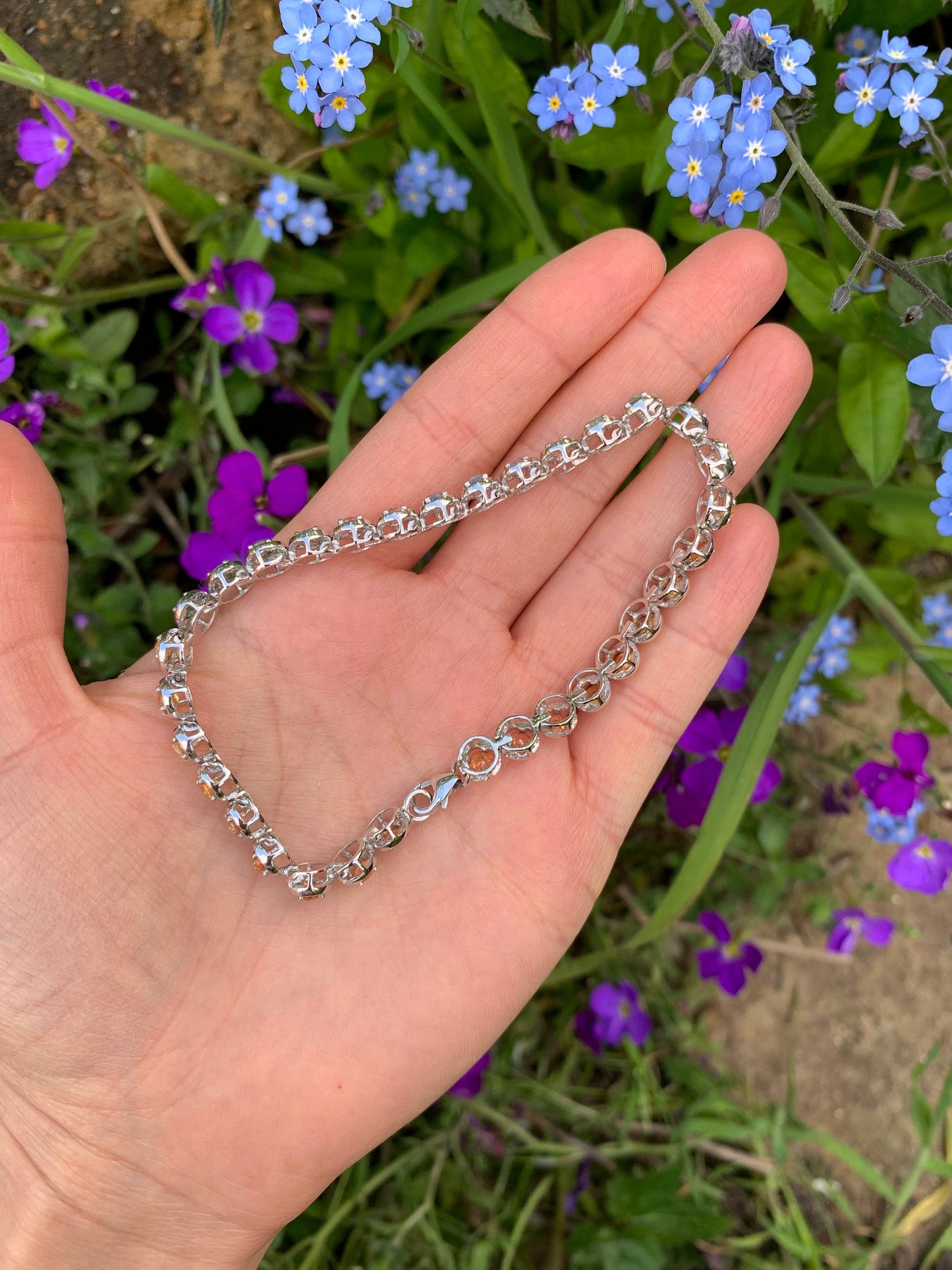 Vintage 7.8ct Fancy Color Zafiro en pulsera de oro blanco de 9K, pulsera de tenis, regalo de cumpleaños, regalo de Navidad