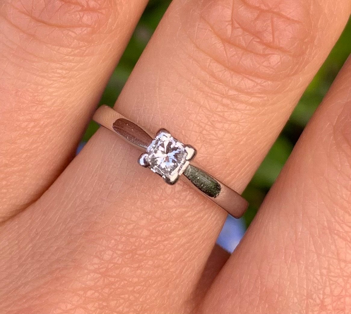 Vintage Princess Cut Diamond Solitaire Platinum Ring,Size UK J,US 3/4