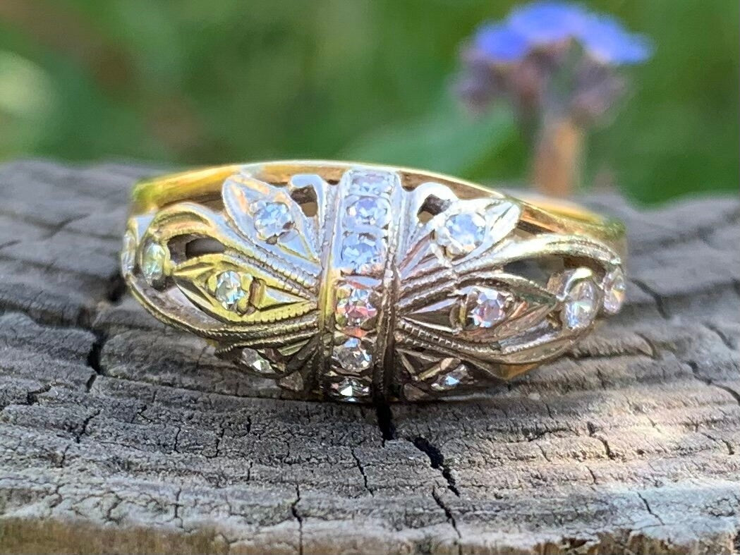 Anillo de diamantes Art Déco vintage de 0,31 ct engastado en oro de 18 ct