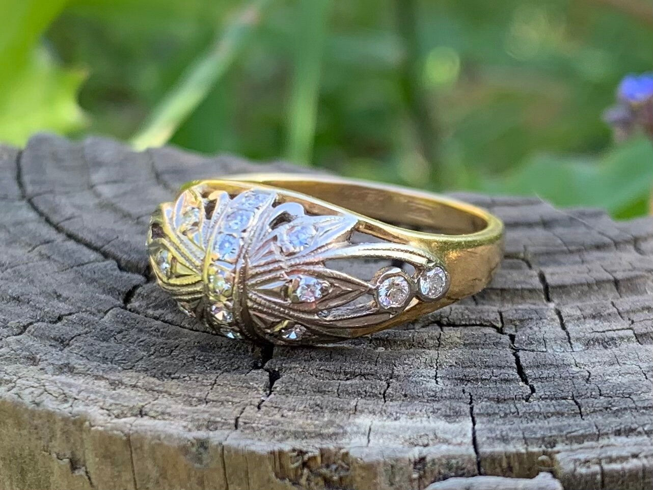 Anillo de diamantes Art Déco vintage de 0,31 ct engastado en oro de 18 ct