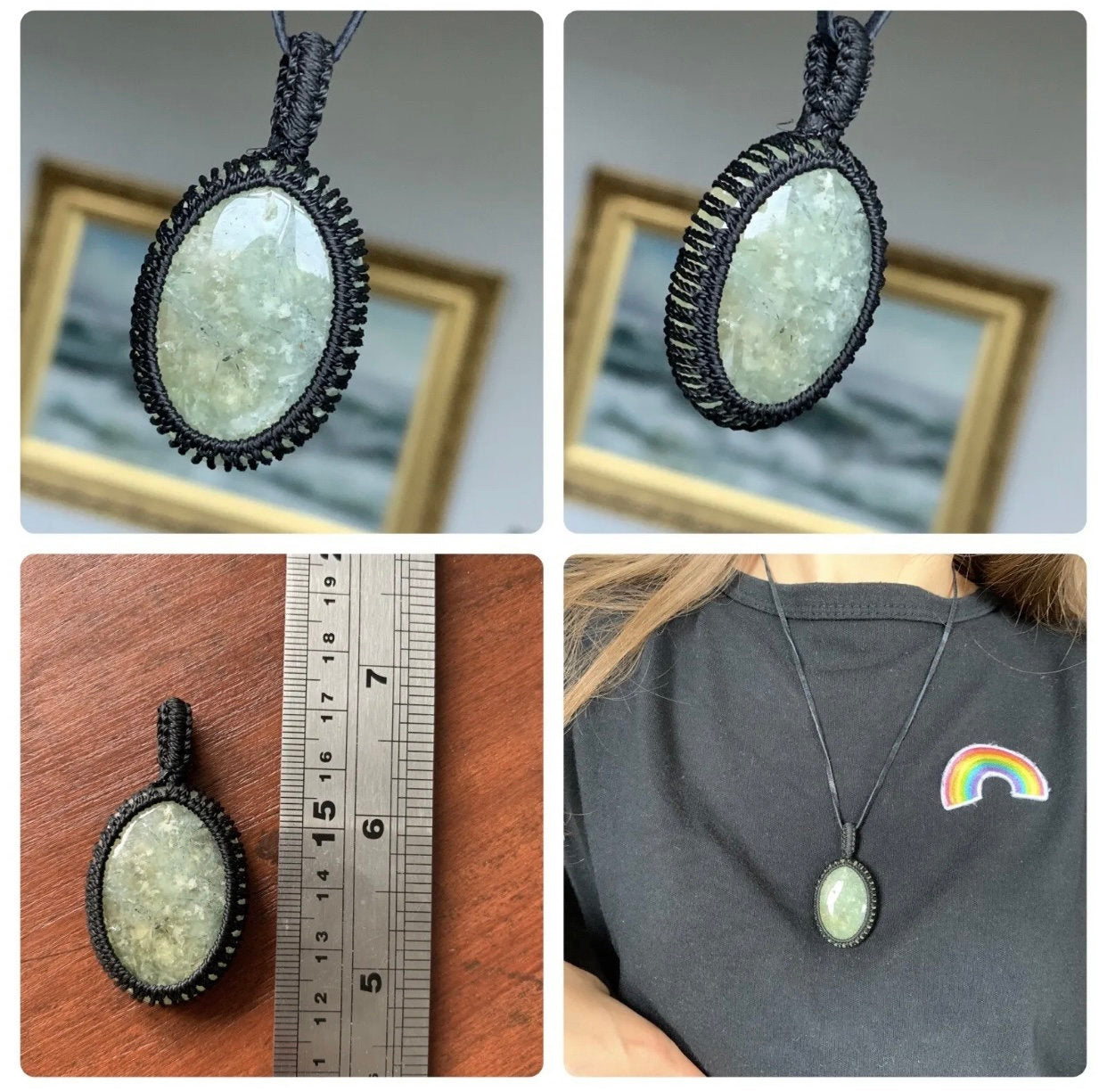Colección de 6 piedras preciosas naturales grandes de macramé negro