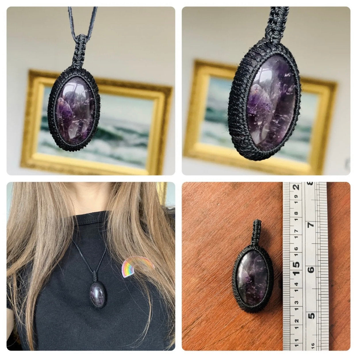 Colección de 6 piedras preciosas naturales grandes de macramé negro
