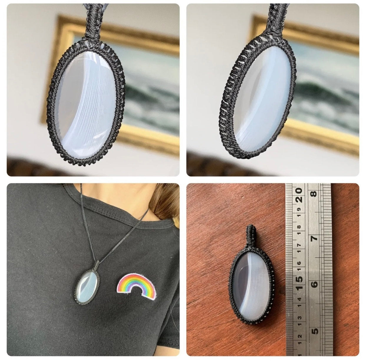 Colección de 6 piedras preciosas naturales grandes de macramé negro