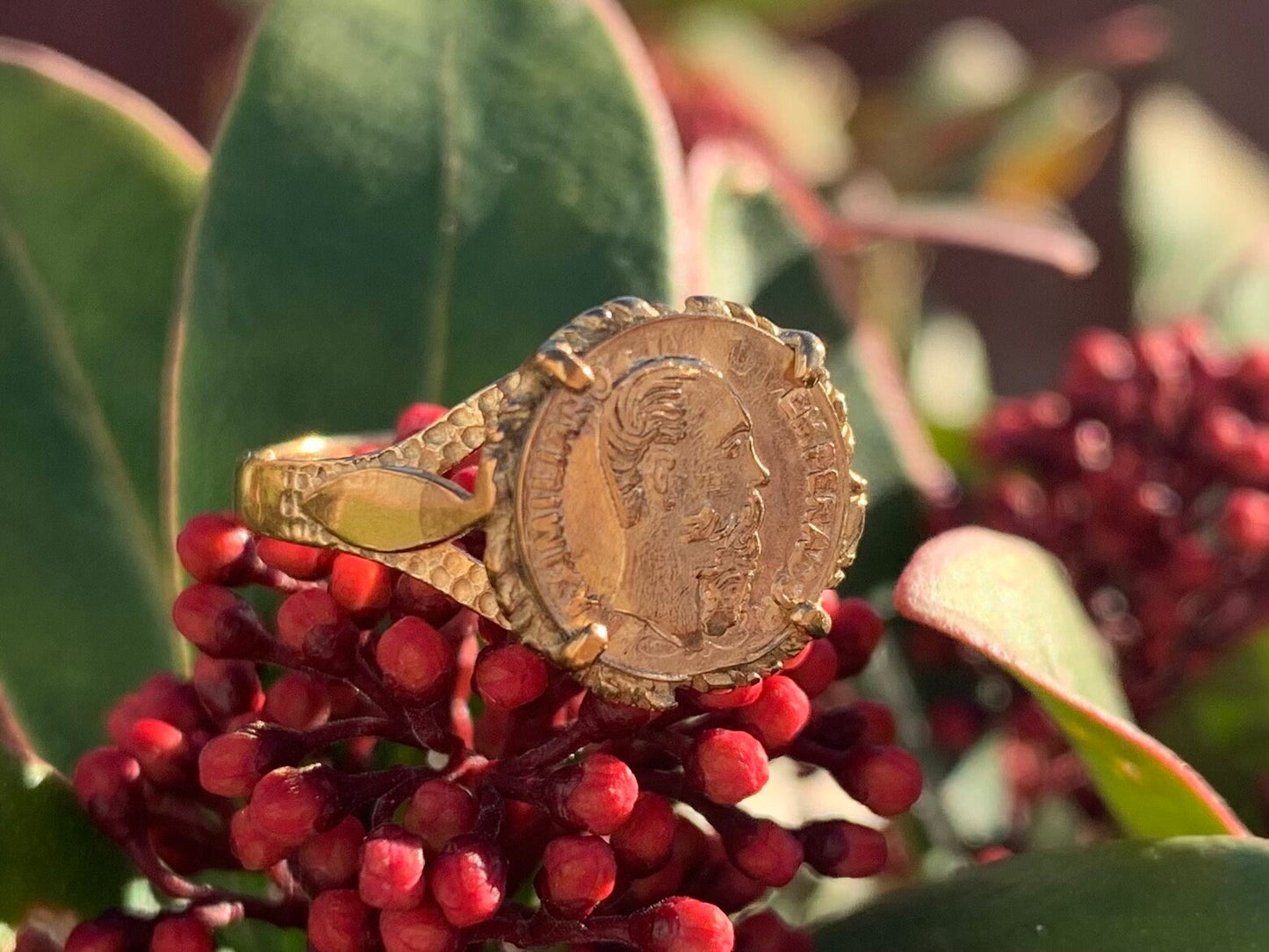 Vintage 9ct Gold Coin Ring, Size UK N, US 6 3/4