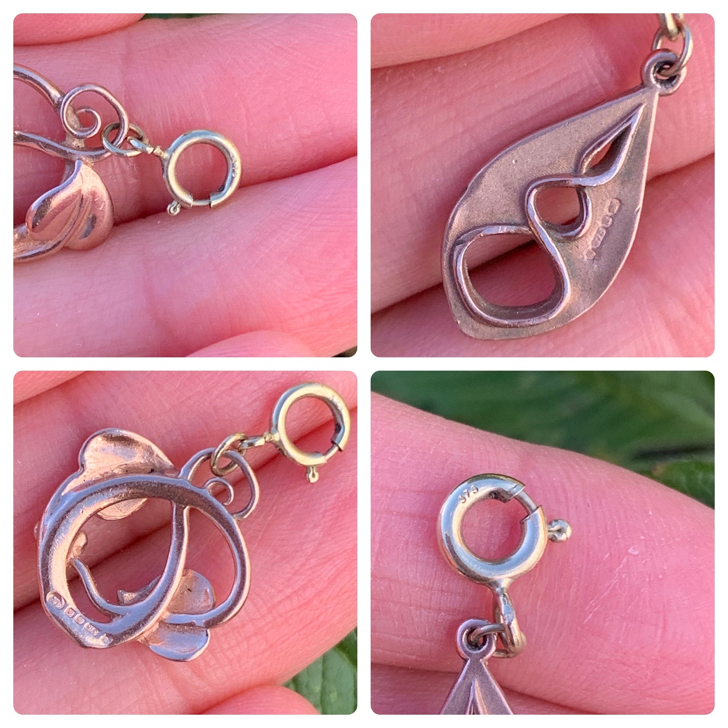 2x Pre-loved 9ct solid rose & yellow gold Welsh Openwork pendants