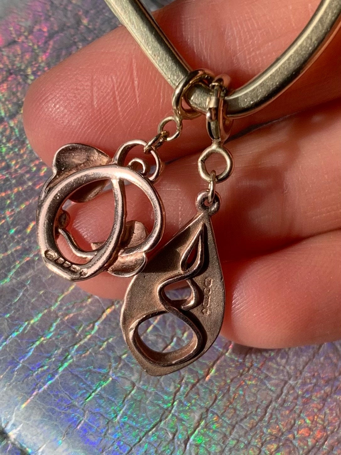 2x Pre-loved 9ct solid rose & yellow gold Welsh Openwork pendants