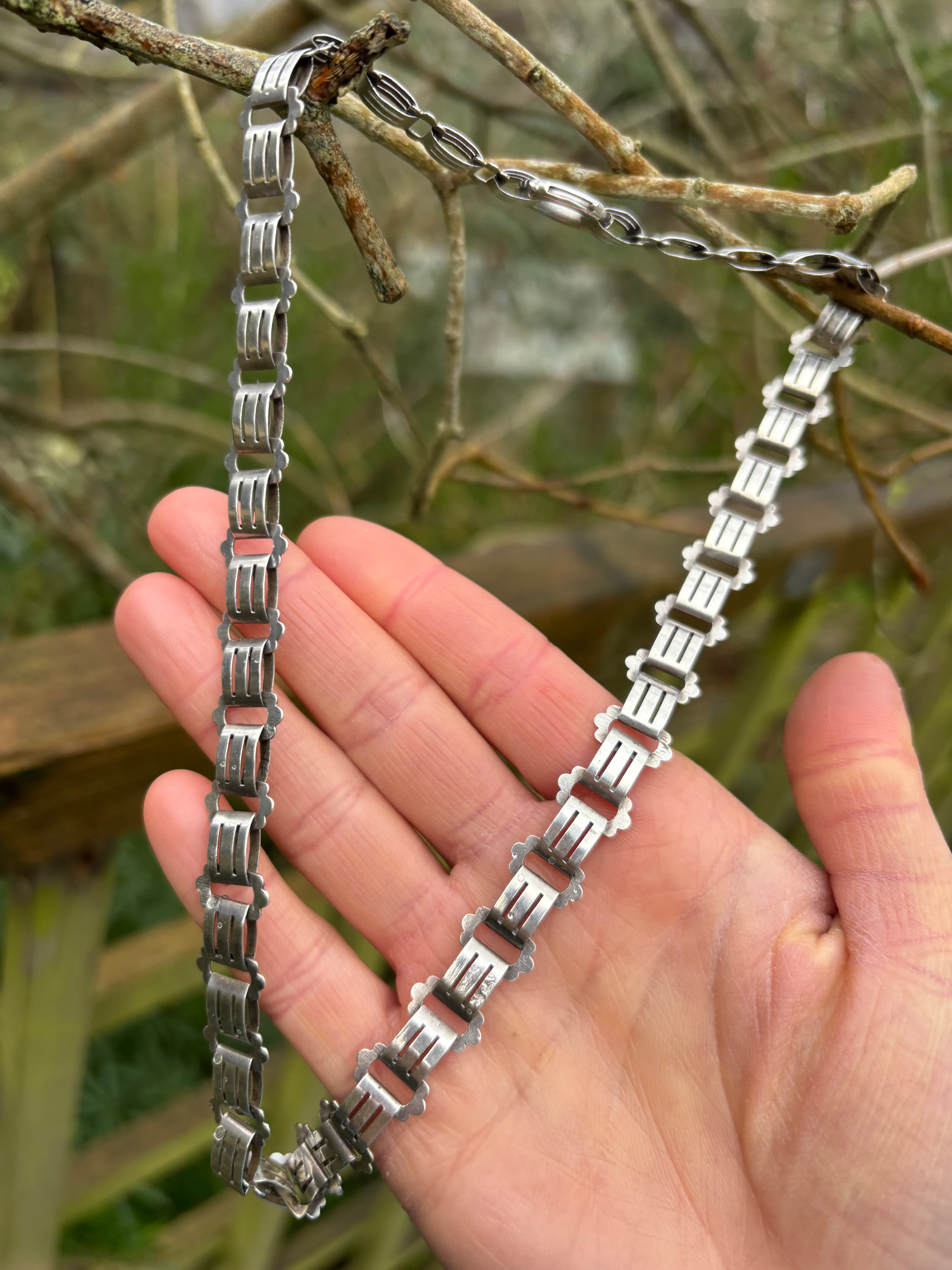 Gorgeous Antique Silver Book Chain Necklace